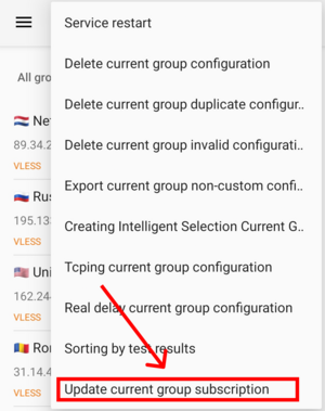 V2rayNG update subscription 2